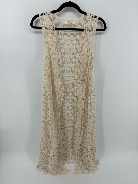 Rebellion Again Sweaters - Crochet Open Front Duster Vest in Cream